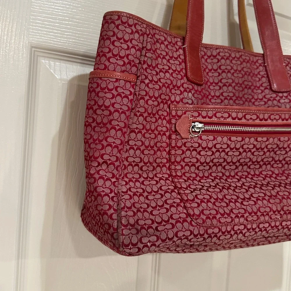 Coach Red diaper bag Leather Trim Tote